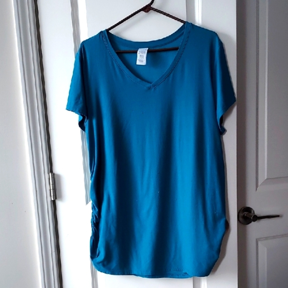 Time & Tru Short Sleeve Maternity Blue V-Neck Top xxl